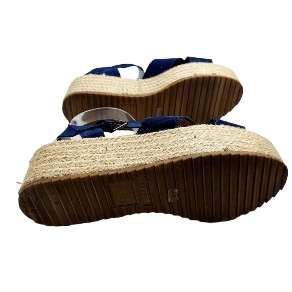 American Eagle Women's Size 9 Espadrille Sandal Platform Strappy Navy Suede EUC - Picture 9 of 13